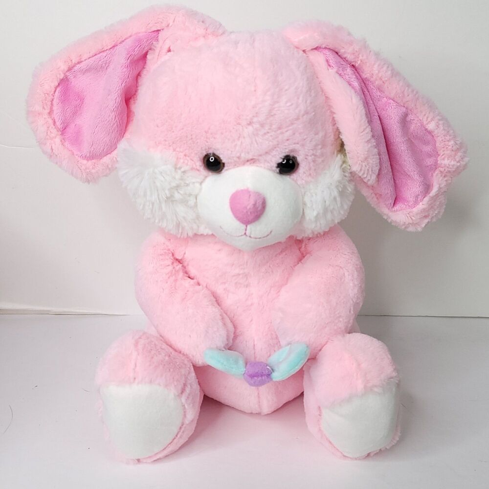 Animal Adventure Pink White Fuzzy Bunny Rabbit Butterfly 13" Plush New Easter